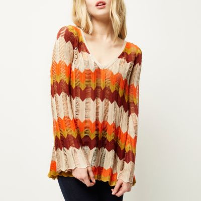 Orange print crochet jumper